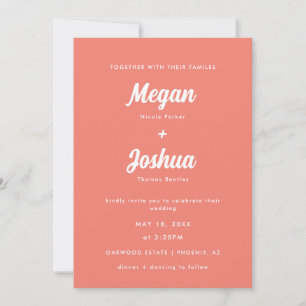 Modern Script Coral Pink All-in-One Wedding Invitation