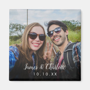 Modern Script Couple Photo Magnet