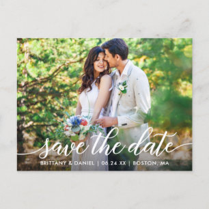 Modern Script Couple Photo Save The Date W Announcement Postcard
