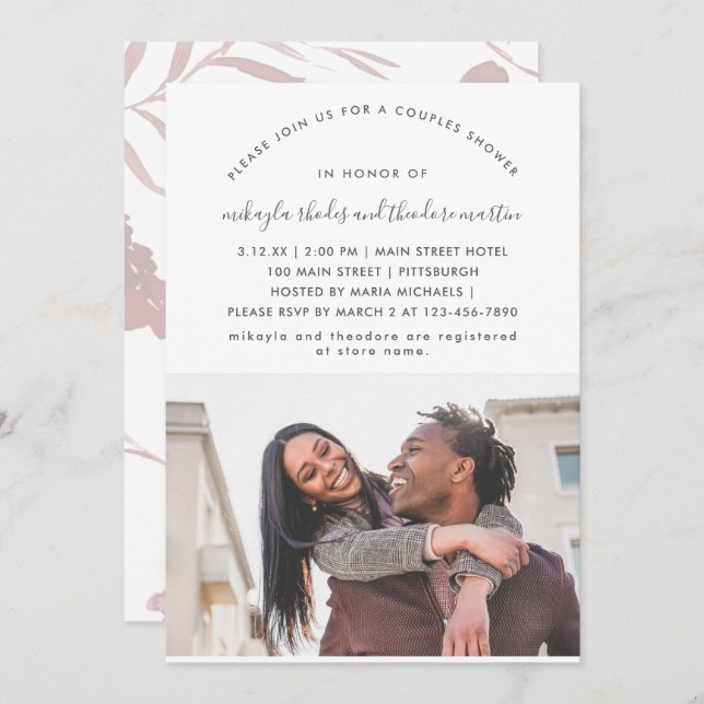 Modern Script Couples Shower Rose Pink Photo Invitation (Front/Back)