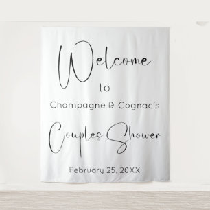 Modern Script Couples Shower Welcome Backdrop Tapestry