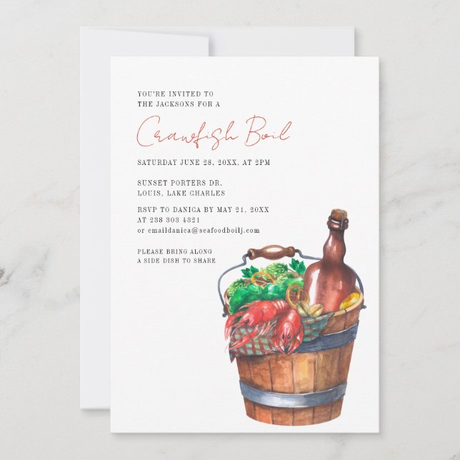Modern Script Crawfish Seafood Boil Party Invitation (Front)
