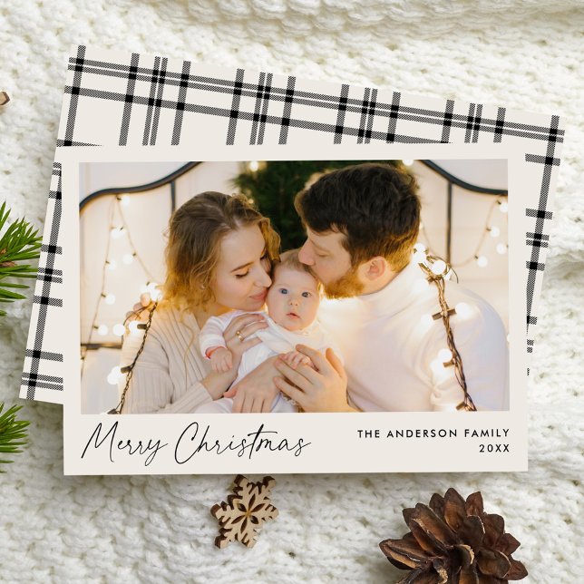 Modern Script Cream Merry Christmas Photo Holiday Card (Creator Uploaded)