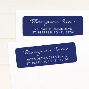 Modern Script Crew Name Navy Blue Return Address