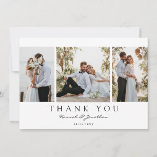 Modern Script Custom 3 Photo Wedding Thank You Card