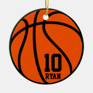 Modern Script Custom Basketball Photo Christmas Ceramic Tree Decoration