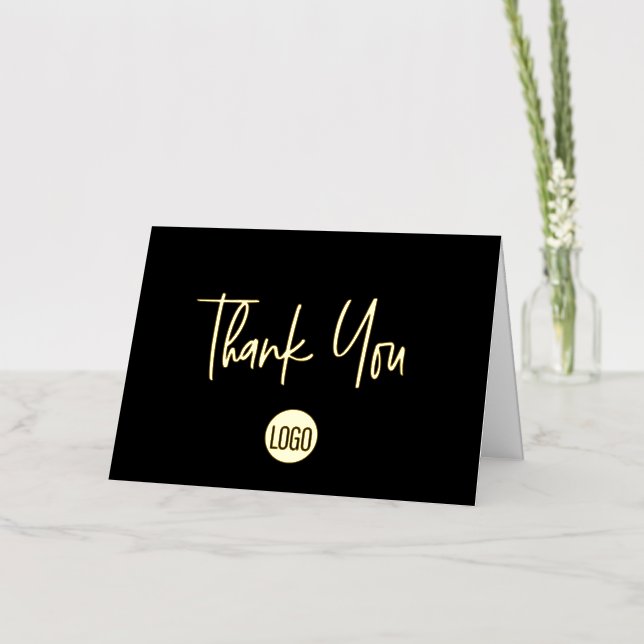 Modern Script Custom Black Gold logo Business Foil Foil Greeting Card (Flower)
