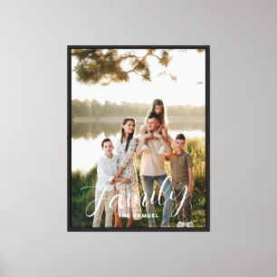 Modern Script Custom Family Photo Name Framed Canvas Print