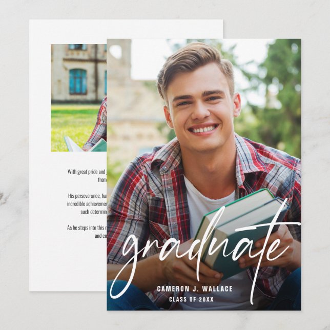 Modern Script Custom Graduate Photos Graduation Announcement (Front/Back)