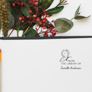 Modern Script Custom Library Book Simple Butterfly Self-inking Stamp