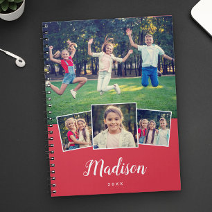 Modern Script Custom Name Cool 4 Photo Collage Notebook