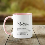 Modern Script Custom Name Definition Cool Girly<br><div class="desc">Tell your bestie how well you know her with this super sweet and cool custom name definition mug! Does she love coffee? Is she a total zombie aficionado? A devoted knitter? Tell her what makes her special in your eyes with this modern script calligraphy name mug in stylish black and...</div>