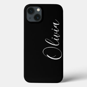 Modern script custom name monogram stylish black iPhone 13 case
