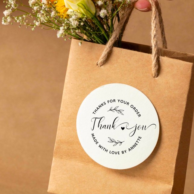 Modern Script Custom Name Round Thank You Handmade Rubber Stamp (Creator Uploaded)