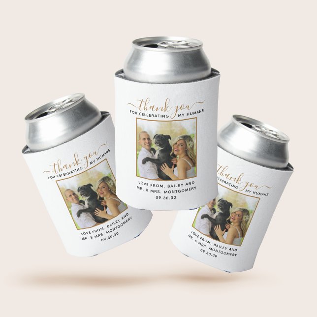Modern Script Custom Pet Wedding Photo Can Cooler (Creator Uploaded)