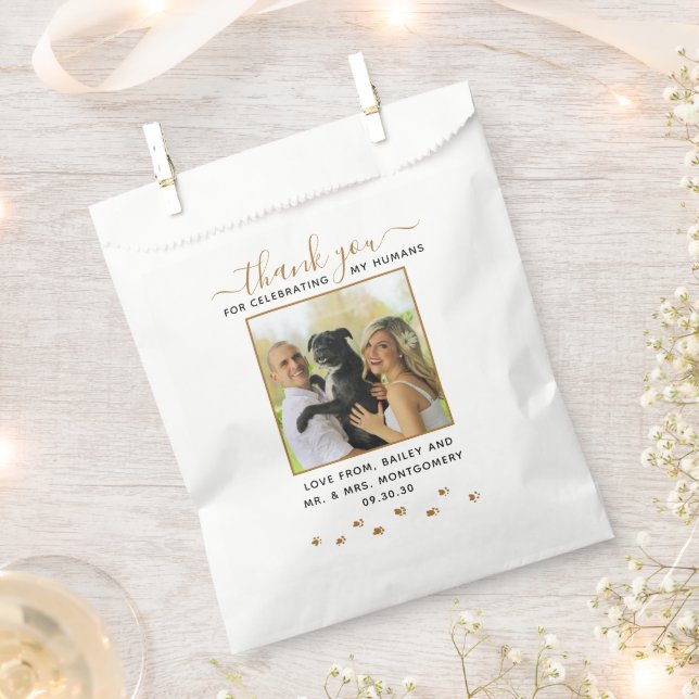 Modern Script Custom Pet Wedding Photo Favour Bags (Clipped)
