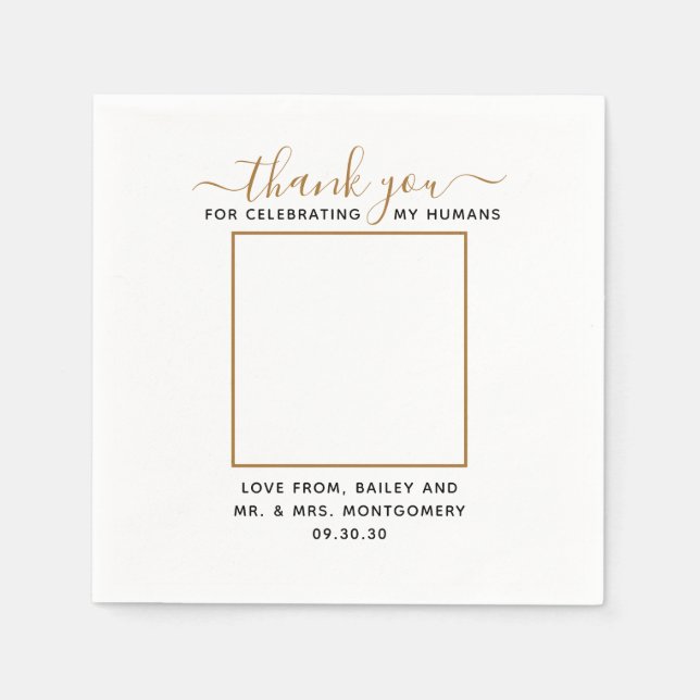 Modern Script Custom Pet Wedding Photo Napkin (Front)