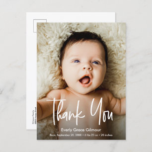 Modern Script Custom Photo Birth Stat Baby Shower  Postcard