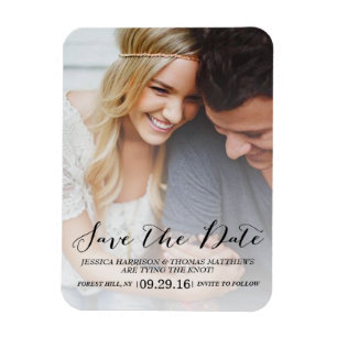 Modern Script Custom Photo Save The Date Magnet