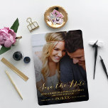 Modern Script | Custom Photo Save The Date Real<br><div class="desc">Celebrate in style with these modern and very trendy wedding save the date cards. The design features real foil pressed trendy typography wording with a photo of your choice. This design is easy to personalise with your own photo and special event wording and your guests will be thrilled when they...</div>