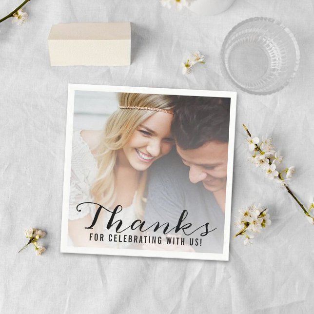 Modern Script | Custom Photo Wedding Thank You Napkin (Creator Uploaded)