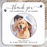 Modern Script Custom Thank You Pet Wedding Photo Square Paper Coaster<br><div class="desc">Thank You for celebrating my humans! Add the finishing touch to your wedding with these cute custom photo wedding coasters . Perfect for your wedding after party and reception, and as wedding favours for your guests. Customise these photo dog wedding coaster with your favourite wedding photo, dog of honours photo,...</div>