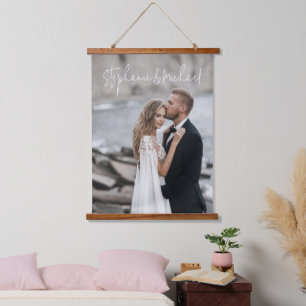 Modern Script Custom Wedding Photo Keepsake Hangin Hanging Tapestry