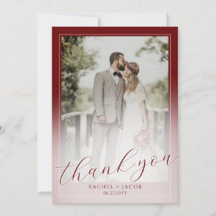 Modern Script Dark Red 2-Photo Wedding Thank You