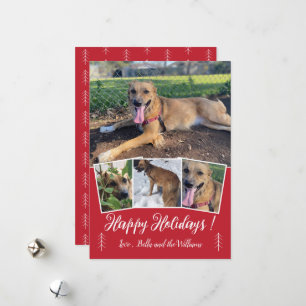 Modern Script Dog Photo Collage Red Holiday Card