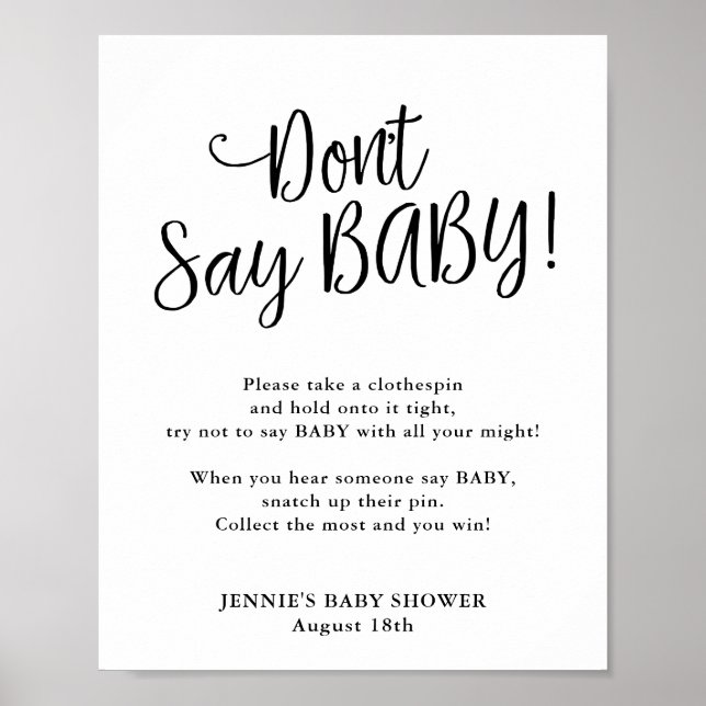 Modern Script Don't Say Baby Game Poster (Front)