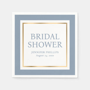 Modern Script Dusty Blue and Gold Bridal Shower Napkin