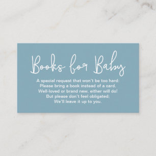 Modern Script dusty blue Baby shower Book Request Enclosure Card