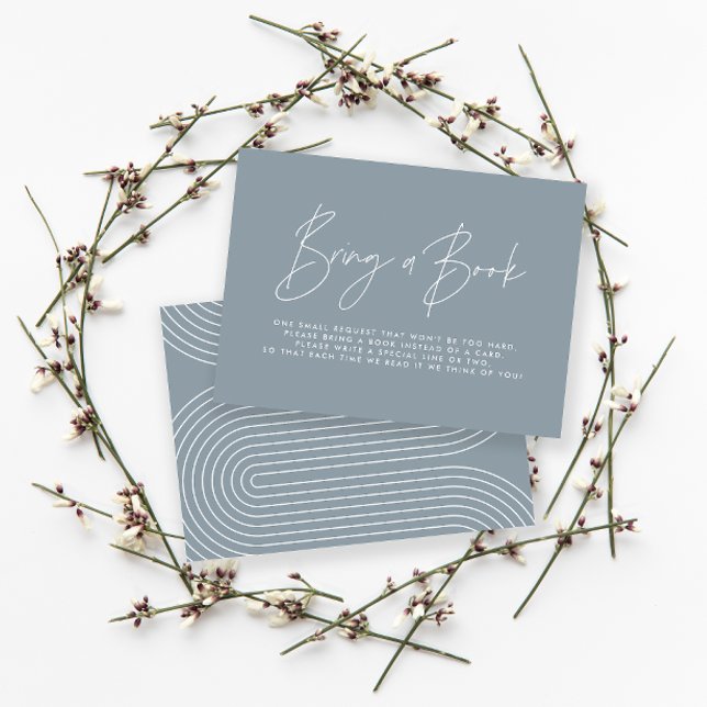 Modern script dusty blue baby shower bring a book  card (Creator Uploaded)