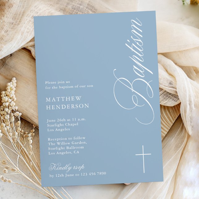Modern Script Dusty Blue Boys Baptism Invi Invitation (Creator Uploaded)