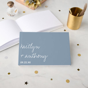 Modern Script Dusty Blue Minimalistic Wedding Guest Book
