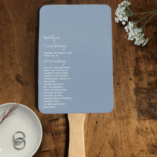 Modern Script Dusty Blue Minimalistic Wedding Hand Fan