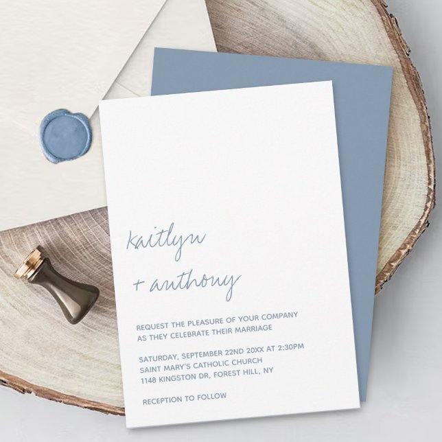 Modern Script Dusty Blue Minimalistic Wedding Invitation (Creator Uploaded)