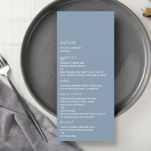 Modern Script Dusty Blue Minimalistic Wedding Menu