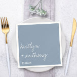 Modern Script Dusty Blue Minimalistic Wedding Napkin<br><div class="desc">Celebrate in style with these modern and trendy wedding napkins. Easily personalise the design to make these napkins totally unique for your special day. Matching items can be found in the collection.</div>
