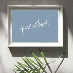 Modern Script Dusty Blue Minimalistic Wedding Poster