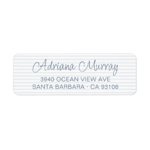 Modern Script Dusty Blue Stripes Return Address