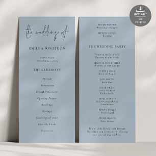 Modern Script Dusty Blue Wedding Program Invitation