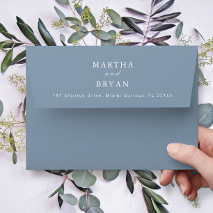 Modern Script Dusty Blue Wedding Return Address Envelope