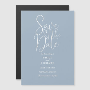 Modern Script Dusty Blue Wedding Save The Date Magnetic Invitation