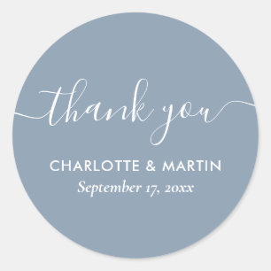 Modern Script Dusty Blue Wedding Shower Thank You Classic Round Sticker