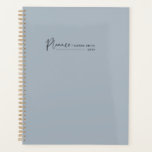 Modern Script Dusty Blue Weekly Monthly Planner<br><div class="desc">Get organised with this stylish planner in dusty blue. Block colours in shades of blue highlight the back cover. Weekly and monthly pages for business,  personal,  wedding planning,  making schedules and taking notes. Pages are blank so you can start anytime.</div>