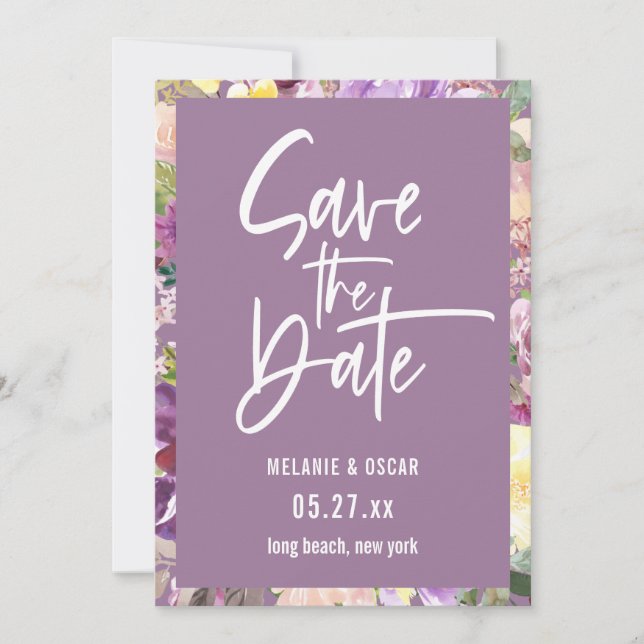 Modern Script Dusty Lavender Photo Save The Date Announcement (Front)