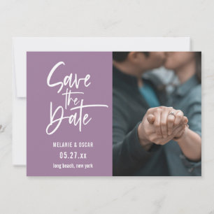 Modern Script Dusty Lavender Photo Save The Date Announcement