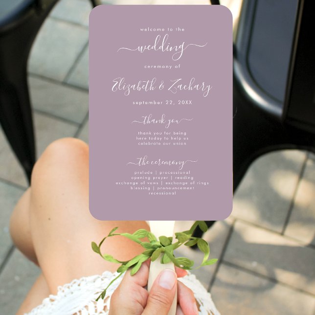 Modern Script Dusty Lavender Wedding Program Hand Fan (Creator Uploaded)