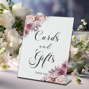 Modern Script Dusty Pink Boho Floral Cards & Gifts Pedestal Sign